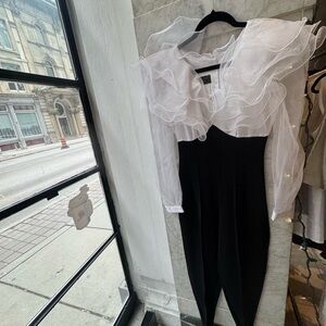 ALGO Black and White Ruffled Jumpsuit